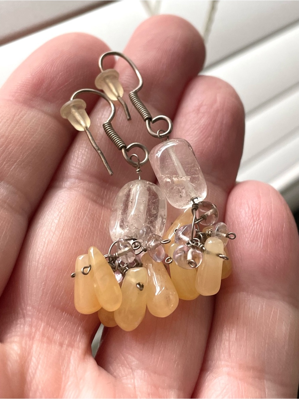 Vintage artisan-style polished natural stone dangle earrings boho - Picture 11 of 11
